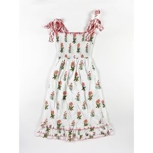 Pink City Prints Mini Blossom Floral Flower Crete Smocked Bodice Midi Dress XS